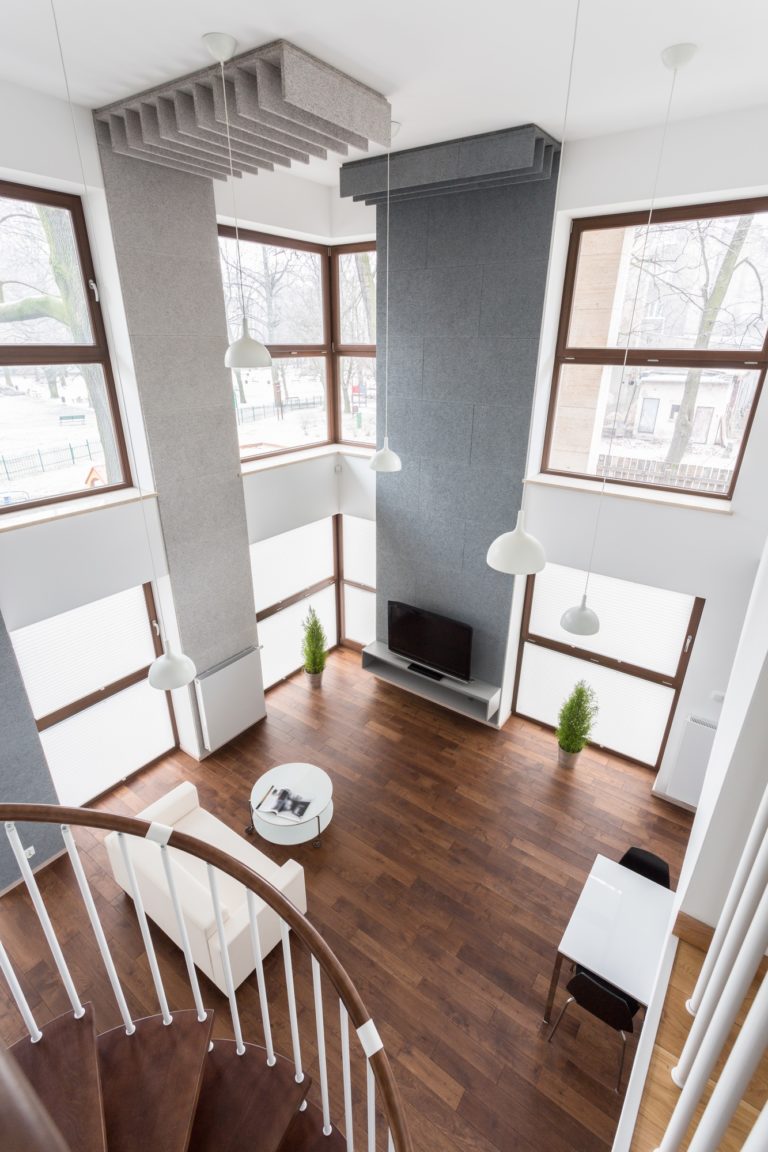 View of living room from the stairs